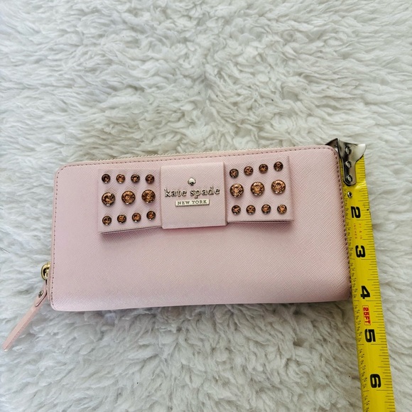 Kate Spade Pink Leather w/ Bow w/ Rhinestone zip around Long Wallet - Picture 4 of 16